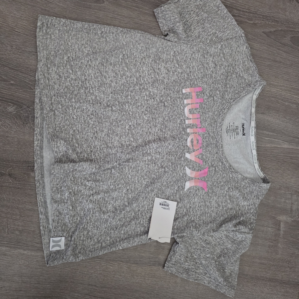 Hurley Heather Gray Tee with Pink Logo